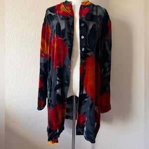 Chico's Red and Black Floral Velvet Shirt